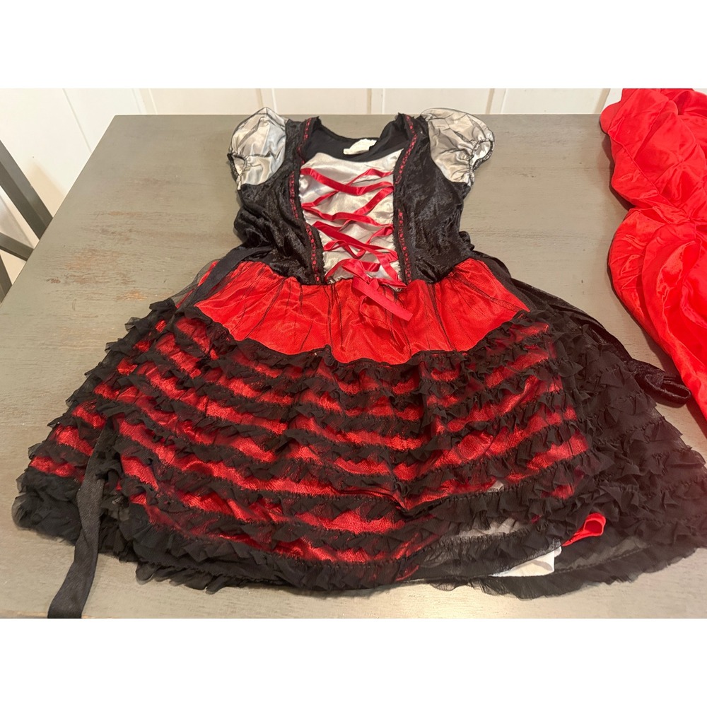 Little Red Riding Hood Costume Set Dress and Hooded Cape Red Black Silver